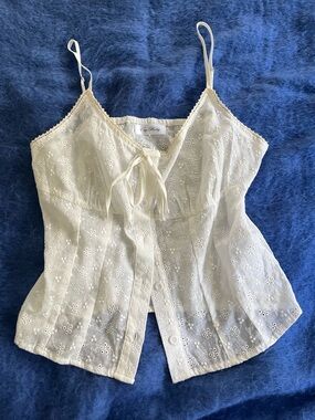 White Eyelet Tie-Front Camisole with Spaghetti Straps